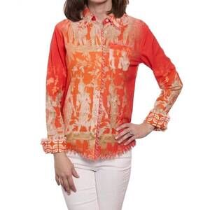 NEW TIZZIE cape cod top in orange gold thai dancers print